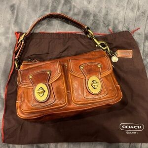 Vintage Coach Legacy Y2K Brass Turnlock Whiskey Brown Leather Shoulder Bag